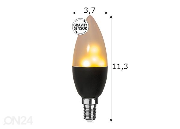 Koristeellinen LED-lamppu E14, palava liekki mitat