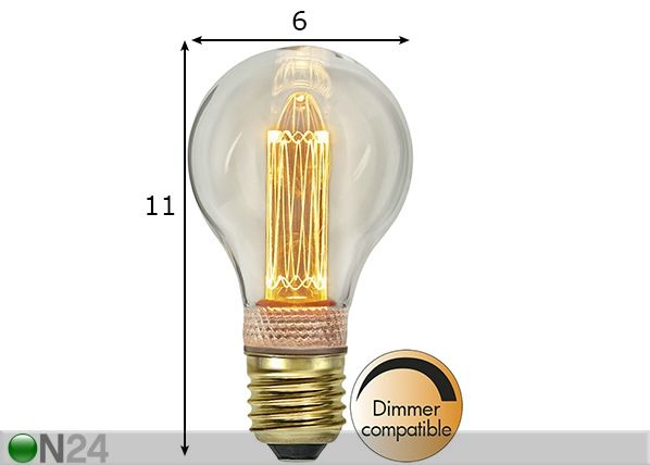 Koristeellinen LED-lamppu E27 2,3W mitat