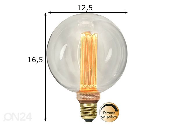 Koristeellinen LED-lamppu E27 2,5W mitat