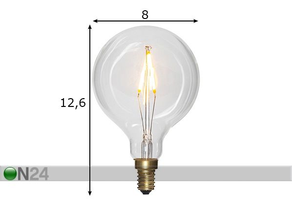 Koristeellinen LED sähkölamppu E14 1 W mitat