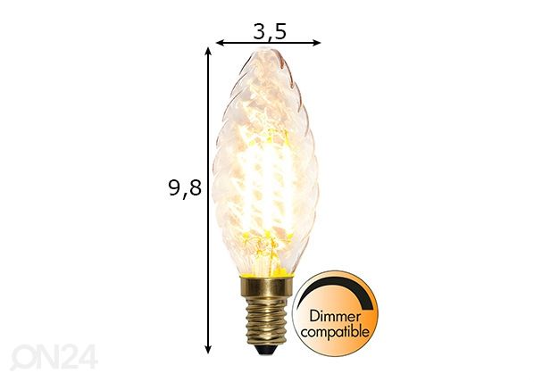 Koristeellinen LED sähkölamppu E14 4 W mitat