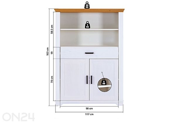 Korkea kaappi Maluno 163 cm mitat