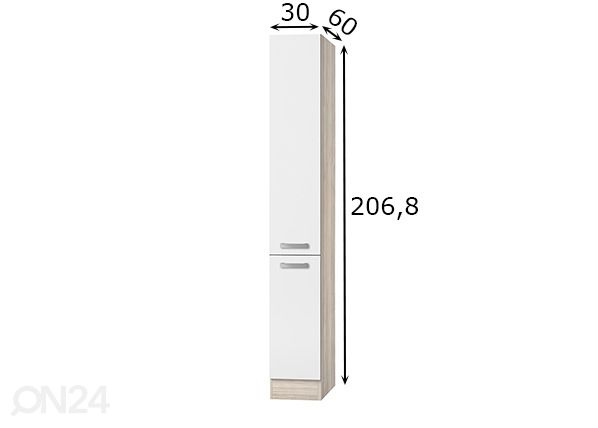 Korkea ulosvedettävä keittiön kaappi Genf 30 cm mitat