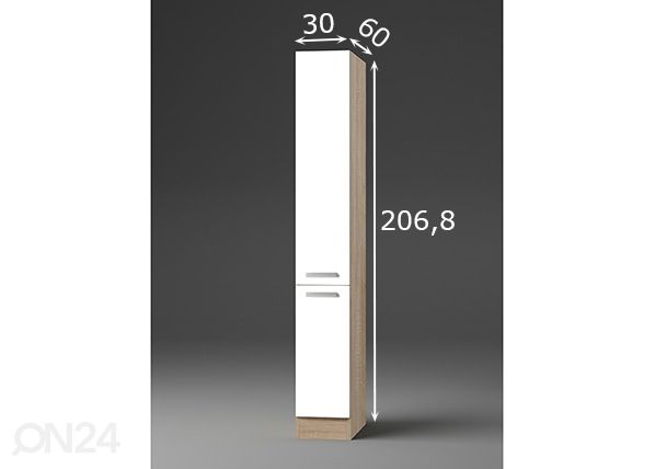 Korkea ulosvedettävä keittiön kaappi Zamora 30 cm mitat