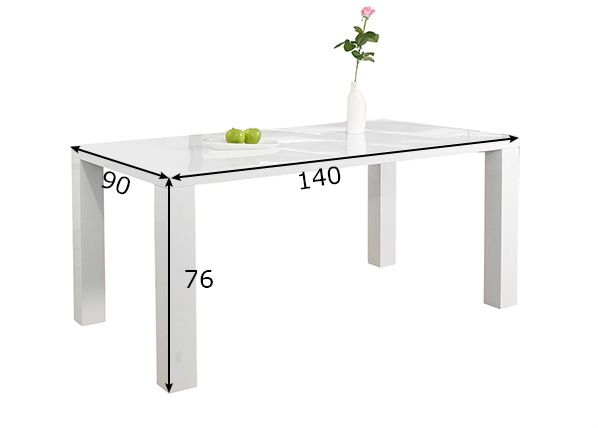 Korkeakiiltoinen ruokapöytä 90x140 cm mitat