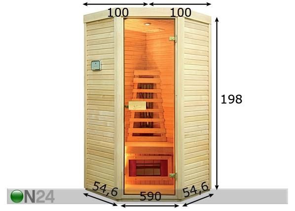 Kulma infrapunasauna 100x100 cm mitat