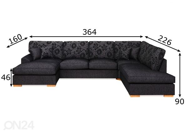 Kulmasohva CARMEN XXL untuvatyynyillä mitat
