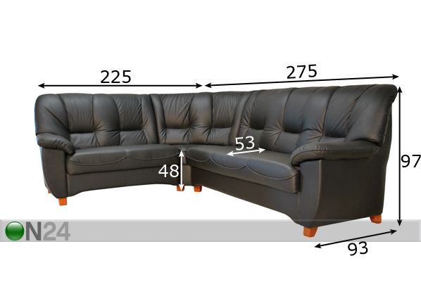 Kulmasohva DALLAS, nahka/keinonahka mitat