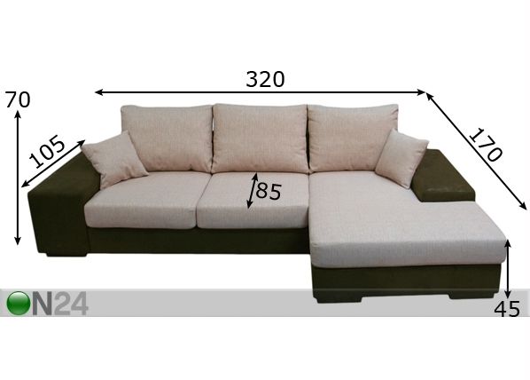Kulmasohva MANGO XL mitat