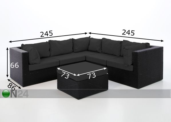 Kulmasohva+sohvapöytä CHIOS mitat
