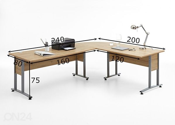 Kulmatyöpöytä Calvia 240x200 cm mitat