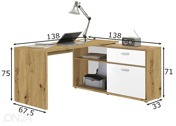 Kulmatyöpöytä Diego 1 mitat