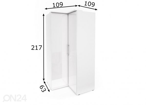 Kulmavaatekaappi 109x109 cm mitat