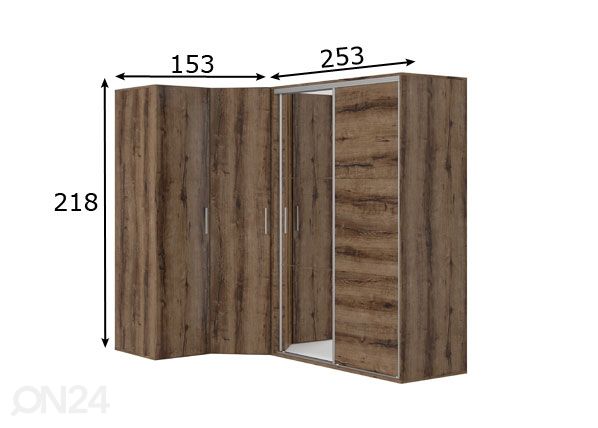 Kulmavaatekaappi 153 cm mitat