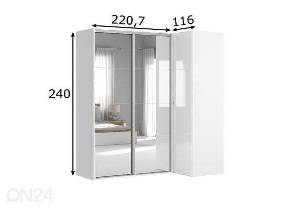Kulmavaatekaappi Franka 221 cm mitat