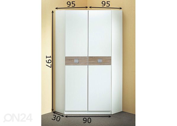 Kulmavaatekaappi Jalta 90x200 cm mitat