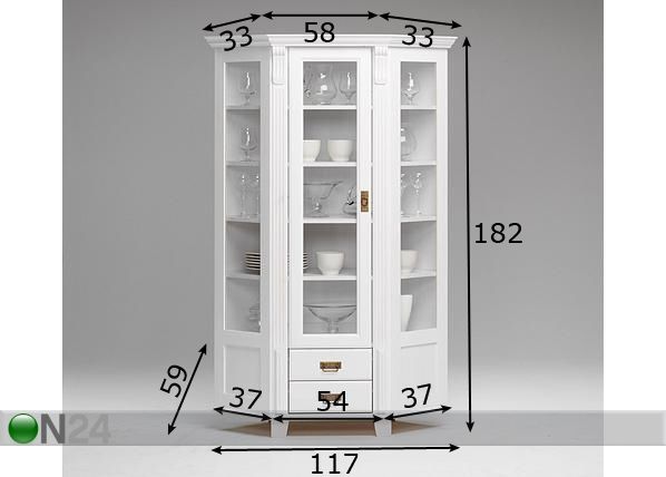 Kulmavitriinikaappi mitat