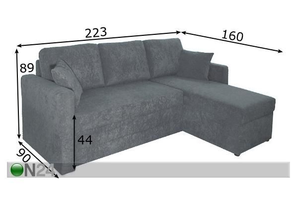 Kulmavuodesohva PAULA mitat