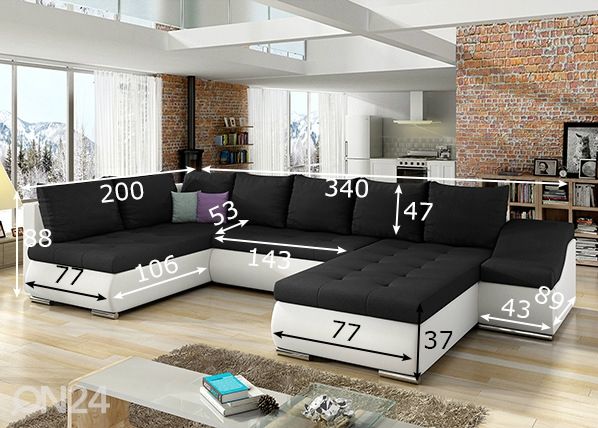 Kulmavuodesohva vuodevaatelaatikolla Giovanni mitat