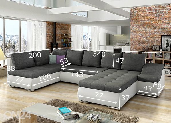 Kulmavuodesohva vuodevaatelaatikolla Giovanni mitat