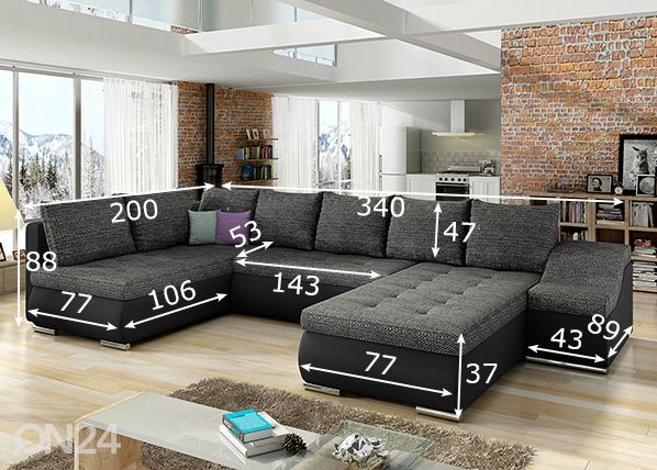 Kulmavuodesohva vuodevaatelaatikolla Giovanni mitat