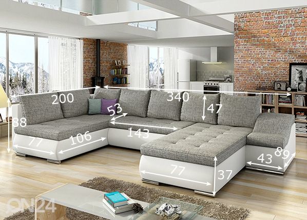 Kulmavuodesohva vuodevaatelaatikolla Giovanni mitat