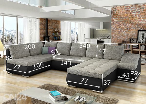 Kulmavuodesohva vuodevaatelaatikolla Giovanni mitat