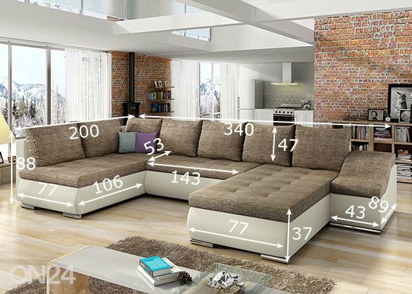 Kulmavuodesohva vuodevaatelaatikolla Giovanni mitat