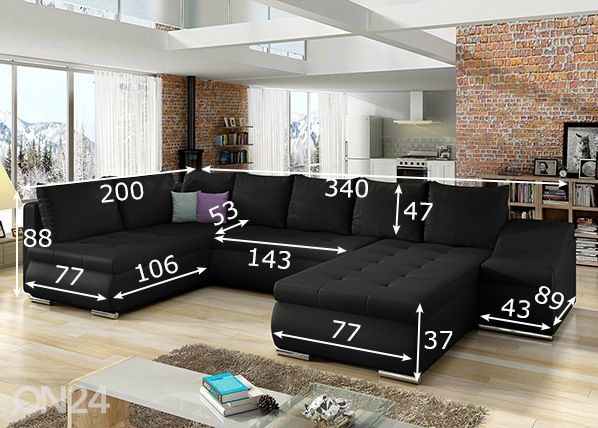 Kulmavuodesohva vuodevaatelaatikolla Giovanni mitat