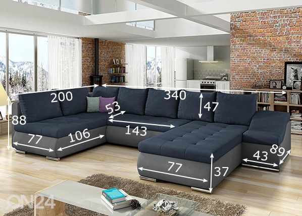 Kulmavuodesohva vuodevaatelaatikolla Giovanni mitat