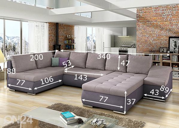 Kulmavuodesohva vuodevaatelaatikolla Giovanni mitat