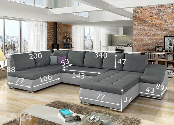 Kulmavuodesohva vuodevaatelaatikolla Giovanni mitat