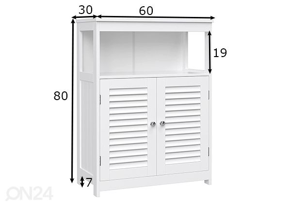Kylpyhuoneen kaappi 60 cm, valkoinen mitat