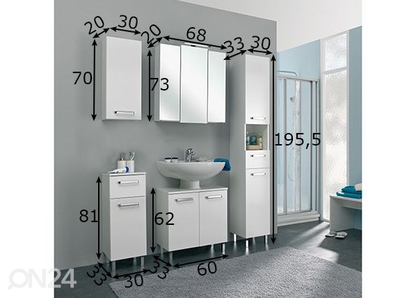 Kylpyhuoneen kalusteet 312 mitat
