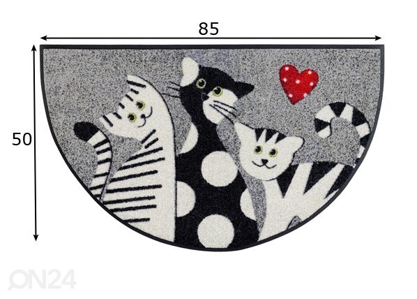 Kynnysmatto Round Cat Trio 50x85 cm mitat