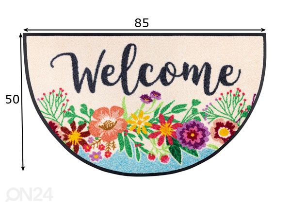 Kynnysmatto Round Welcome Blooming 50x85 cm mitat