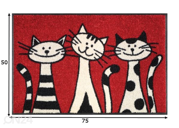 Kynnysmatto Three Cats 50x75 cm mitat