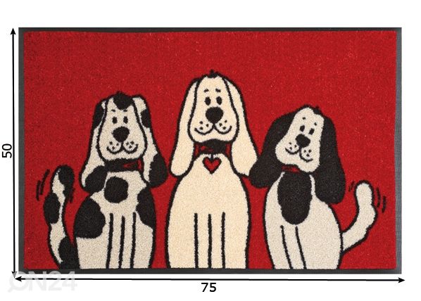 Kynnysmatto Three Dogs 50x75 cm mitat