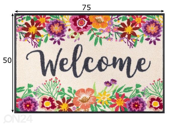 Kynnysmatto Welcome Blooming 50x75 cm mitat