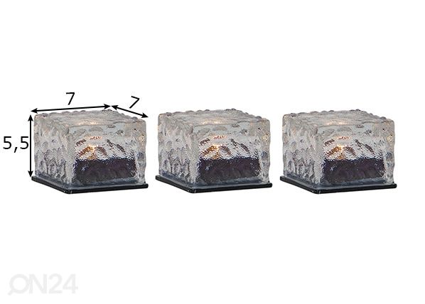 Kynttilät aurinkokennolla Ice Cube 3 kpl mitat