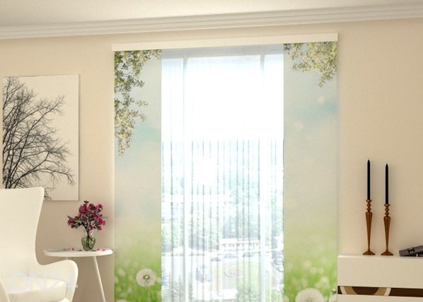 Läpinäkyvä paneeliverho White Dandelions 80x240 cm
