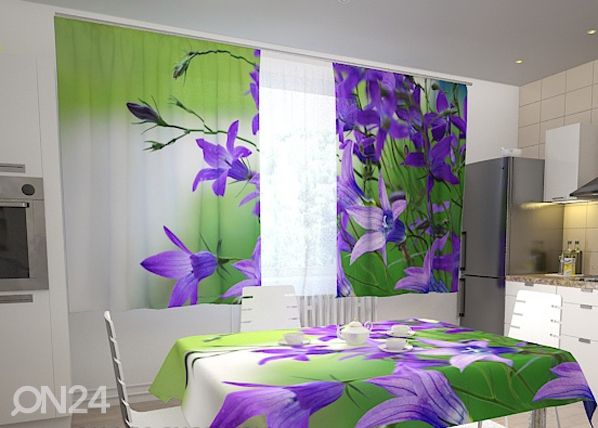Läpinäkyvä verho BLUE BELLFLOWERS 200x120 cm