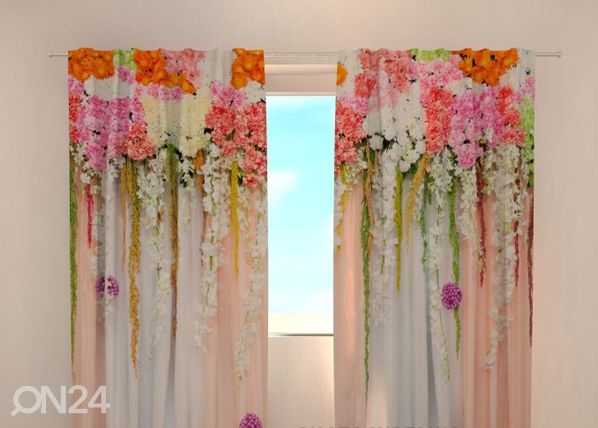 Läpinäkyvä verho FLOWER LAMBREQUINS PINK SPRING 240x220 cm
