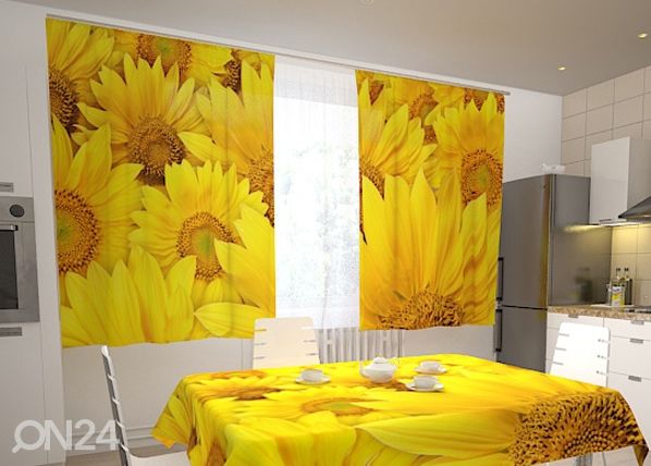 Läpinäkyvä verho SUNFLOWERS IN THE KITCHEN 200x120 cm