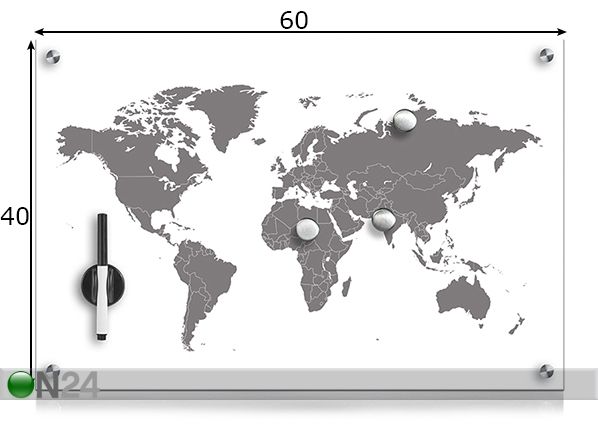 Lasinen muistitaulu WORLDMAP mitat