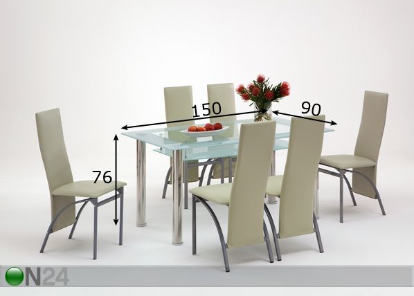 Lasinen ruokailupöytä ELISA 90x150 cm mitat