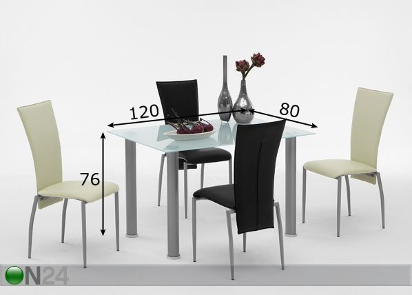 Lasinen ruokapöytä FRANCY 80x120 cm mitat