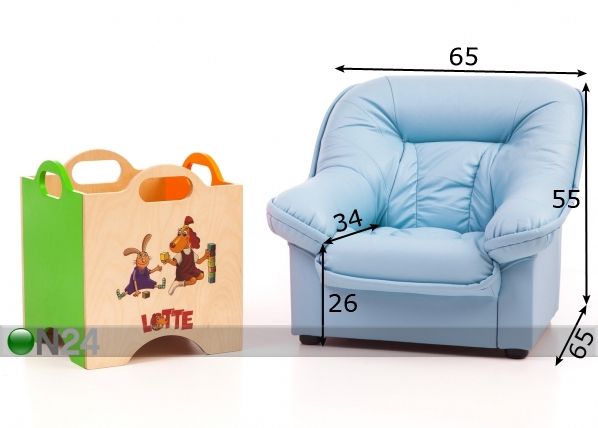 Lasten nojatuoli Mini Spencer + lelulaatikko Lotte mitat