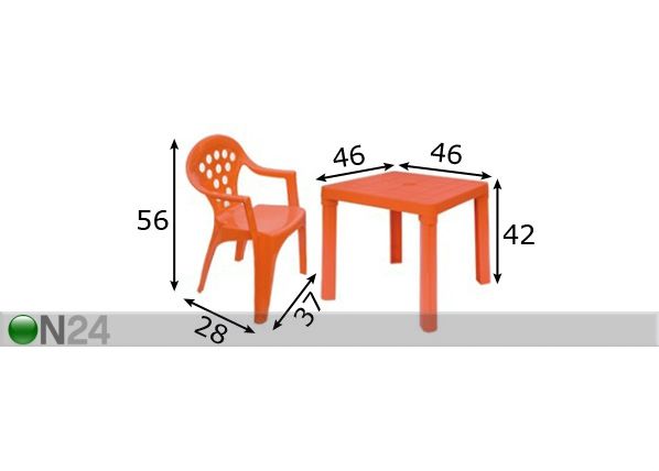 Lasten pöytä ja tuolit, 4 kpl mitat