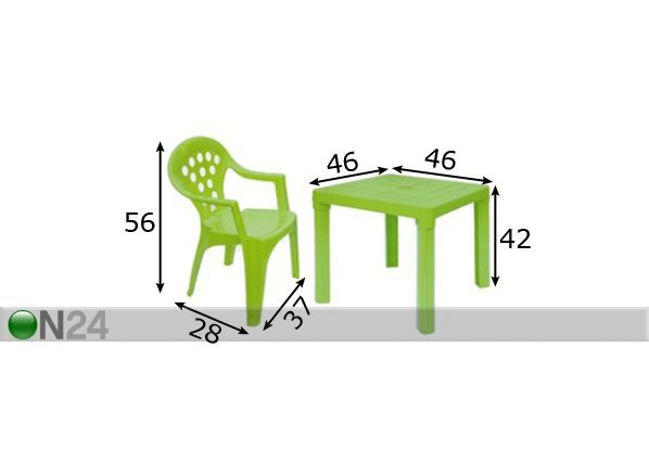 Lasten pöytä ja tuolit, 4 kpl mitat